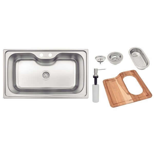 Cuba de Sobrepor Tramontina Morgana Maxi 78 FX em Aço Inox com Acabamento Escovado com Válvula Dosador de Sabão Tábua e Cesto Coador 86x50 cm - 93801102